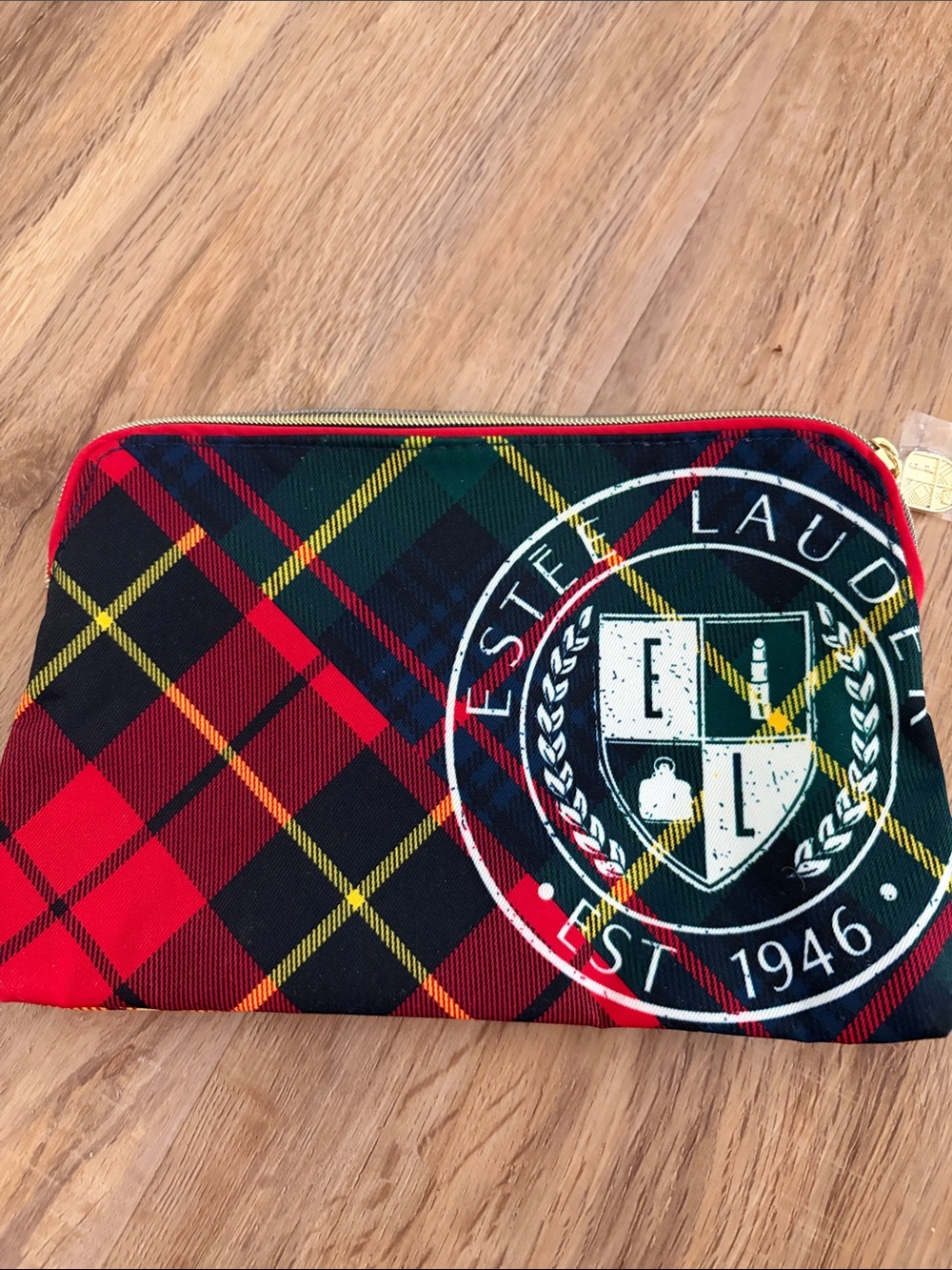 Estee Lauder Red and Black Plaid Toiletry Pouch